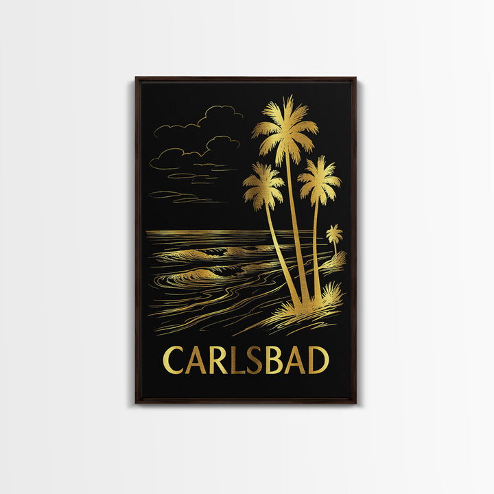 Carlsbad Travel Poster, Framed Canvas Print, Elegant Gold City Art, Carlsbad Art Print, Home Office Decor, City Travel Prints, Wall Art