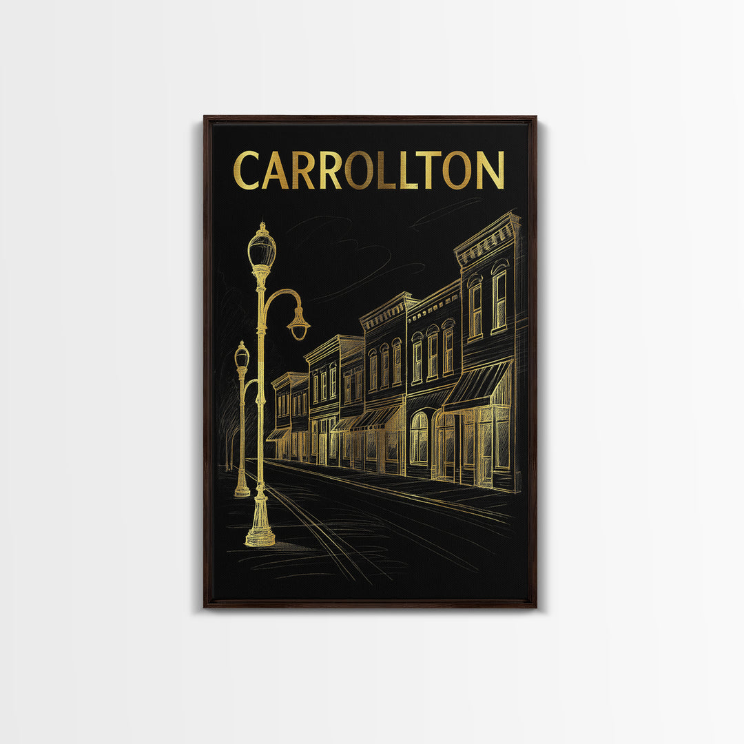 Carrollton Texas Travel Poster, Canvas Print, Gold Sketch Wall Art, Carrollton City Art, Travel Wall Art, Travel Poster Art, Office Decor