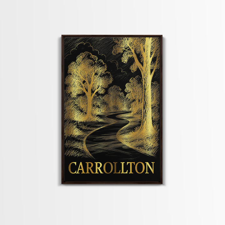 Carrollton Travel Poster, Canvas Print, Elegant Gold City Art, Carrollton Poster Print, City Art Print, Travel Wall Art, Home Office Decor