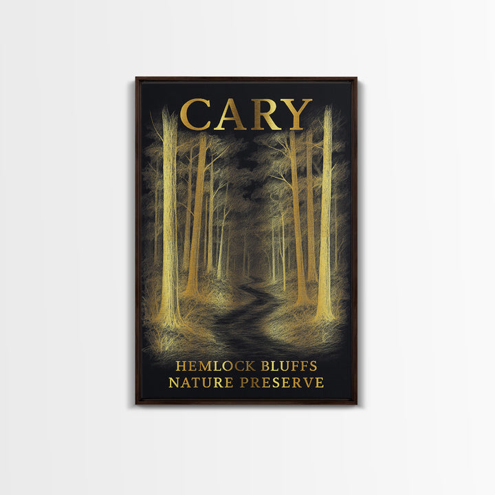 Cary North Carolina Travel Poster, Canvas Print, Black And Gold Line Art, Cary Travel Art, Vintage City Art, Travel Art Print, Wall Art