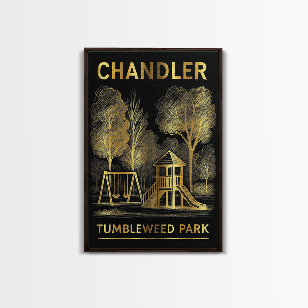 Chandler Arizona Travel Poster, Framed Canvas Print, Elegant Gold City Art, Chandler Travel Art, Retro Travel Print, Eclectic Wall Decor