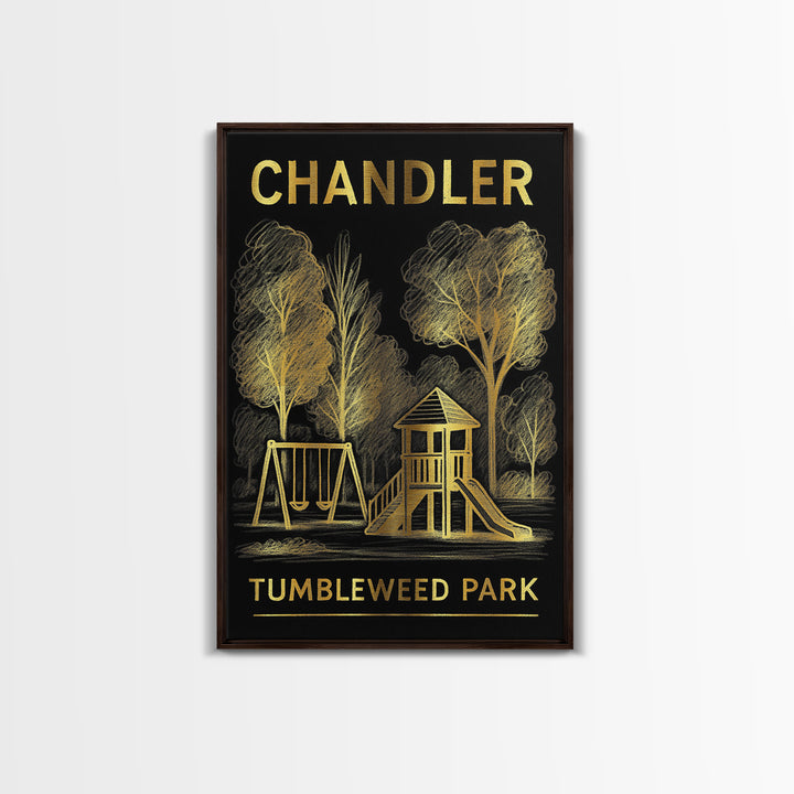Chandler Arizona Travel Poster, Framed Canvas Print, Elegant Gold City Art, Chandler Travel Art, Retro Travel Print, Eclectic Wall Decor