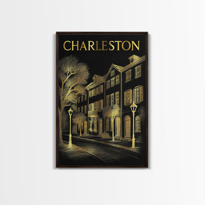 Charleston South Carolina Travel Poster, Canvas Print, Dark Background Poster Art, Charleston Art Print, Wall Art, Gift For Travelers