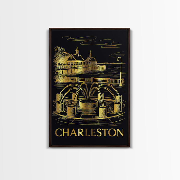Charleston Travel Poster, Canvas Print, Dark Background Poster Art, Charleston Wall Art, Vintage Travel Art, Living Room Wall Art