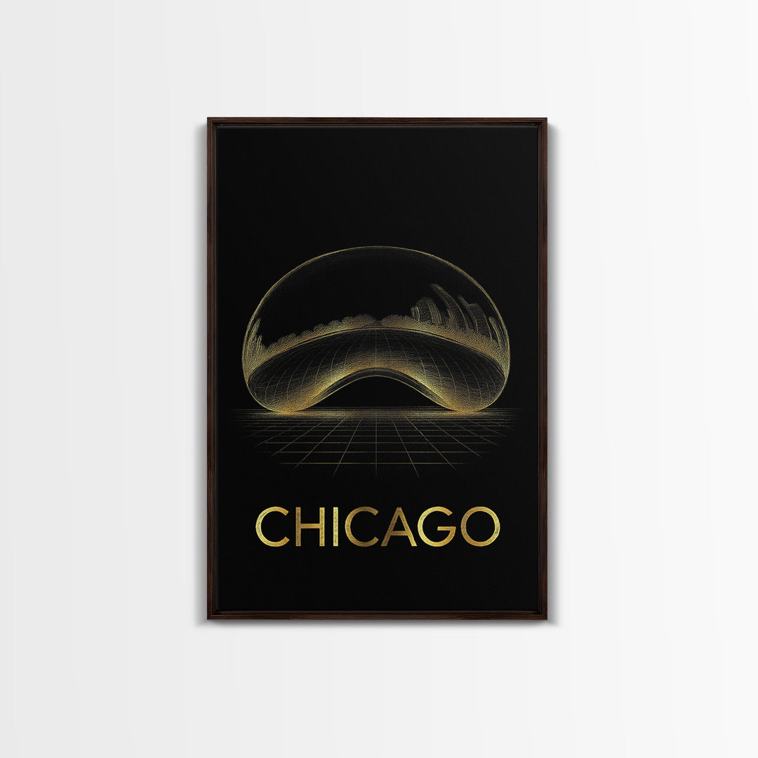 Chicago Travel Poster, Canvas Print, Gold Sketch Wall Art, Chicago Travel Art, Travel Art Print, Vintage Travel Art, Fine Art Print