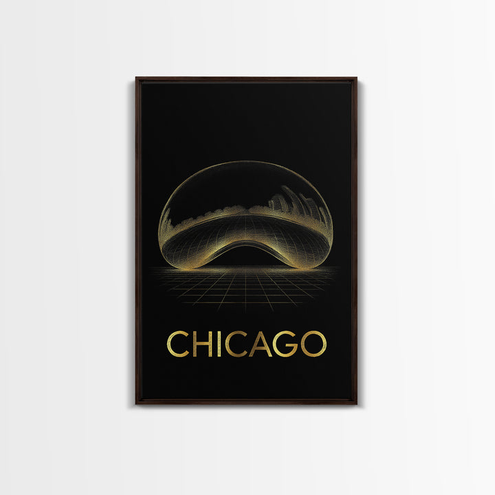 Chicago Travel Poster, Canvas Print, Gold Sketch Wall Art, Chicago Travel Art, Travel Art Print, Vintage Travel Art, Fine Art Print