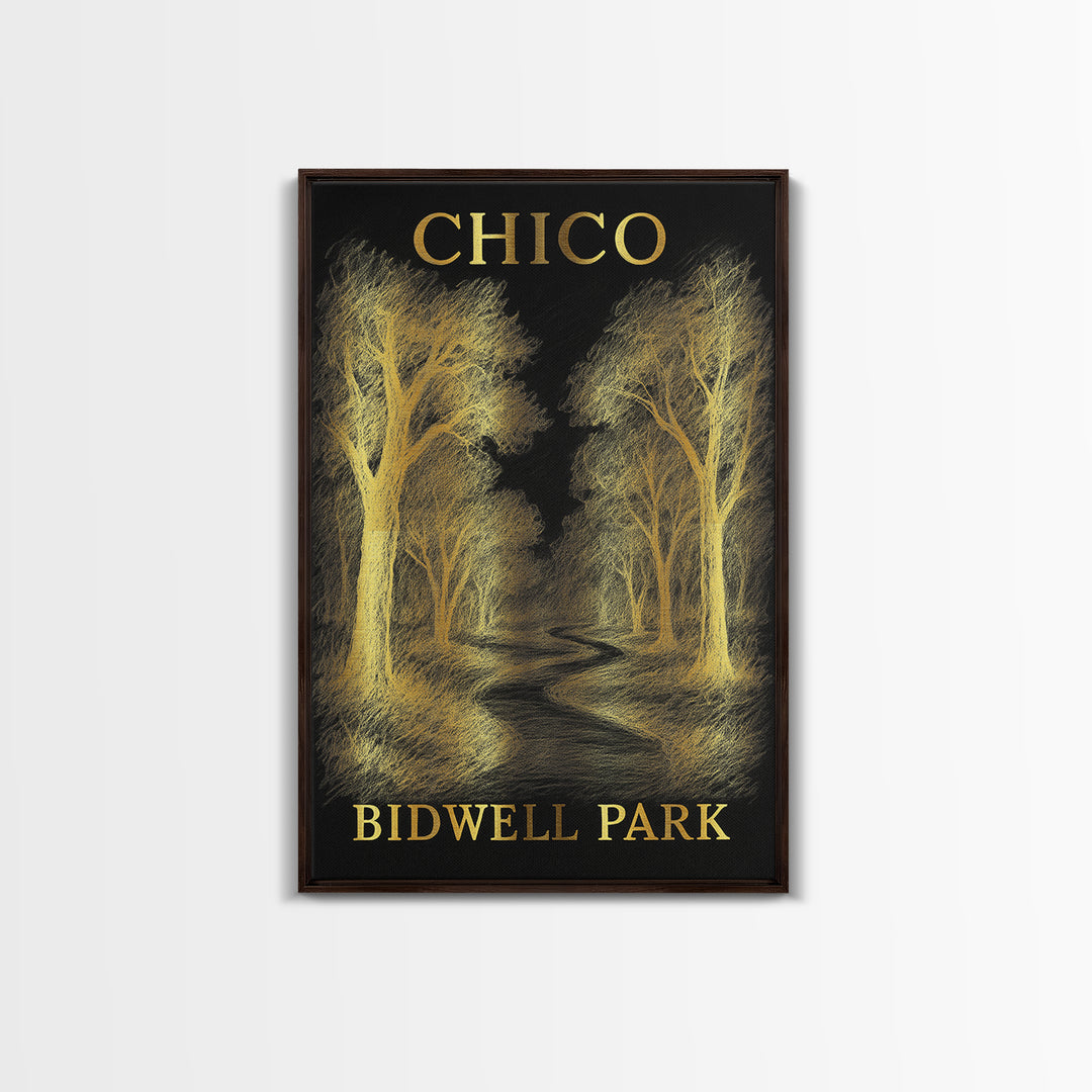 Chico California Travel Poster, Canvas Print, Black And Gold Line Art, Chico Wall Art, Wall Art, Vintage Travel Print, Travel Wall Art