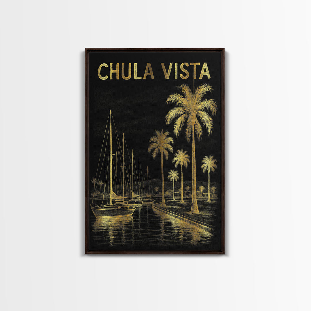 Chula Vista California Travel Poster, Canvas Print, Black And Gold Line Art, Chula Vista Wall Art, Travel Art Print, Travel Prints