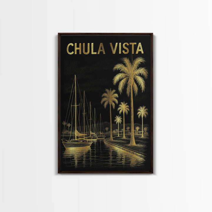 Chula Vista California Travel Poster, Canvas Print, Black And Gold Line Art, Chula Vista Wall Art, Travel Art Print, Travel Prints