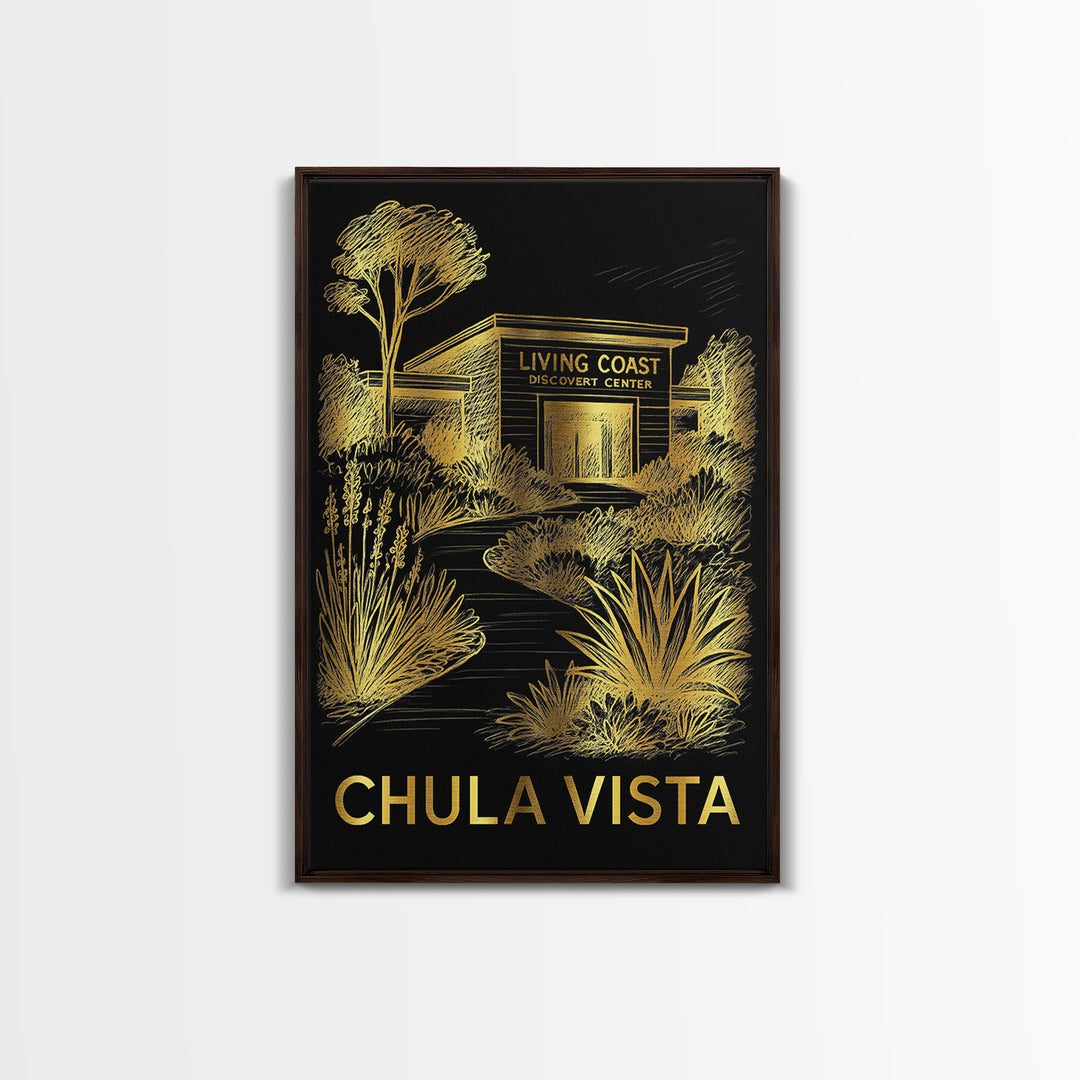 Chula Vista Travel Poster, Canvas Print, Black And Gold Line Art, Chula Vista Art Print, City Art Print, Mid Century Wall Art, Design 2