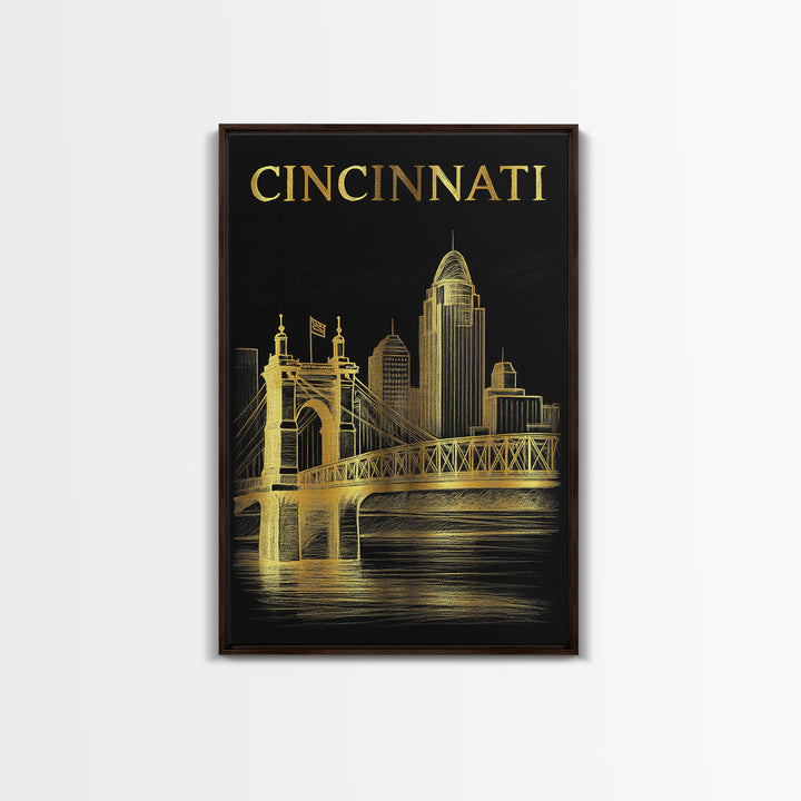 Cincinnati Ohio Travel Poster, Canvas Print, Dark Background Poster Art, Cincinnati Travel Art, Travel Art Print, Vintage Travel Print