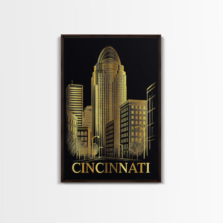 Cincinnati Travel Poster, Canvas Print, Elegant Gold City Art, Cincinnati Travel Art, Travel Poster Set, City Travel Prints, Art Print