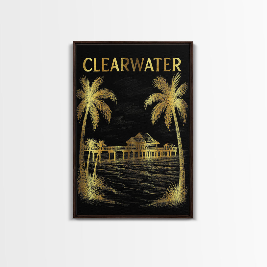 Clearwater Florida Travel Poster, Canvas Print, Dark Background Poster Art, Clearwater Poster Print, City Illustration, Vintage City Art