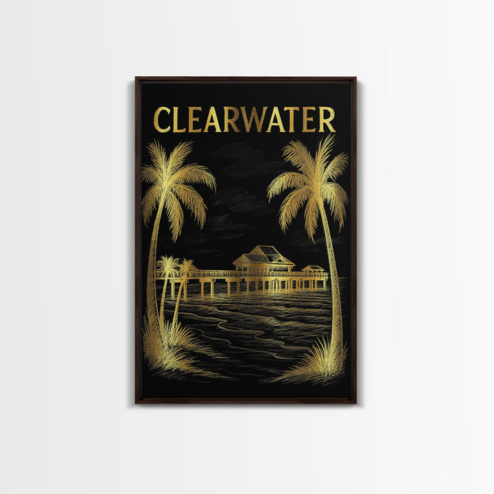 Clearwater Florida Travel Poster, Canvas Print, Dark Background Poster Art, Clearwater Poster Print, City Illustration, Vintage City Art