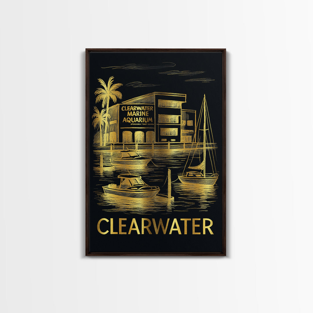 Clearwater Travel Poster, Canvas Print, Dark Background Poster Art, Clearwater Wall Art, Travel Wall Decor, City Travel Prints