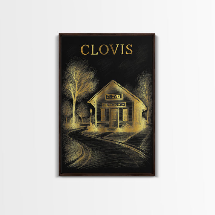 Clovis California Travel Poster, Canvas Print, Black And Gold Line Art, Clovis Poster Print, Wall Decor, Travel Wall Art, Wall Art