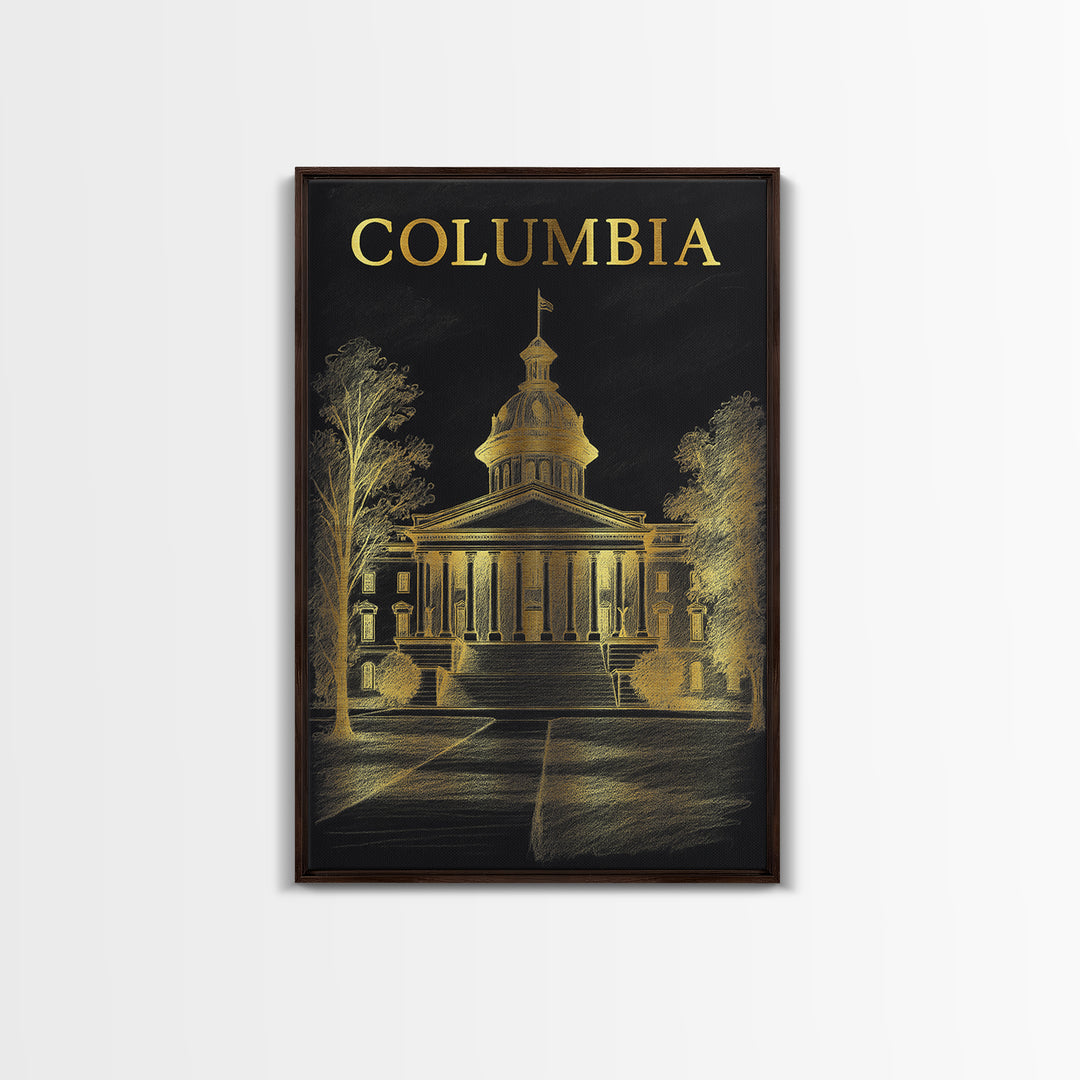 Columbia South Carolina Travel Poster, Canvas Print, Dark Background Poster Art, Columbia Poster Print, Travel Art Print, Wall Art