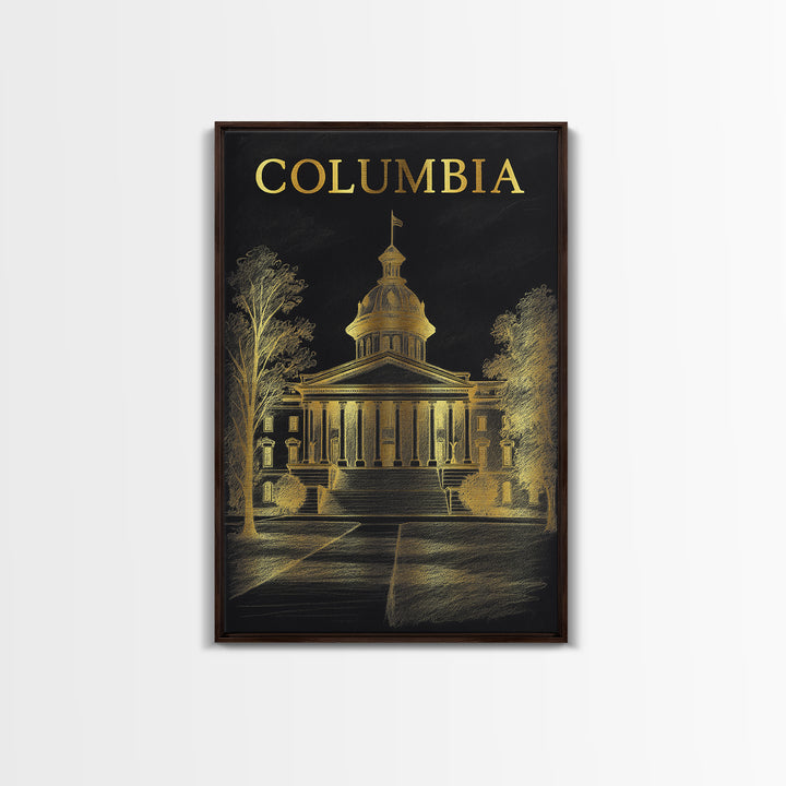 Columbia South Carolina Travel Poster, Canvas Print, Dark Background Poster Art, Columbia Poster Print, Travel Art Print, Wall Art