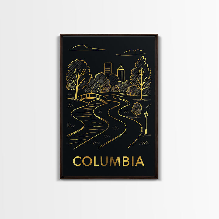 Columbia Travel Poster, Framed Canvas Print, Dark Background Poster Art, Columbia Travel Art, Living Room Wall Art, Vintage Travel Print