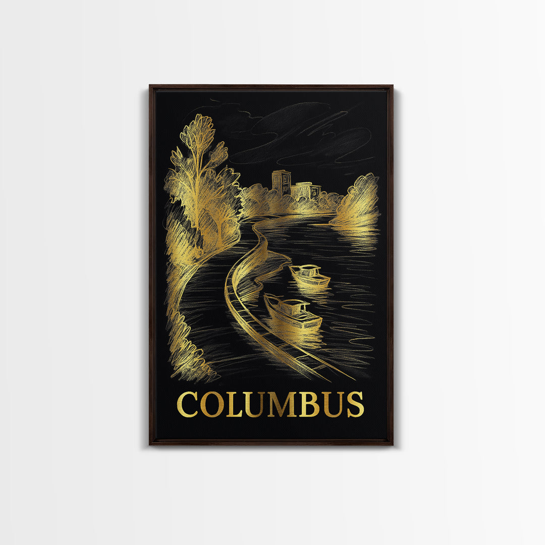 Columbus Travel Poster, Canvas Print, Dark Background Poster Art, Columbus Wall Art, Vintage Travel Art, Vintage Travel Print, Design 3