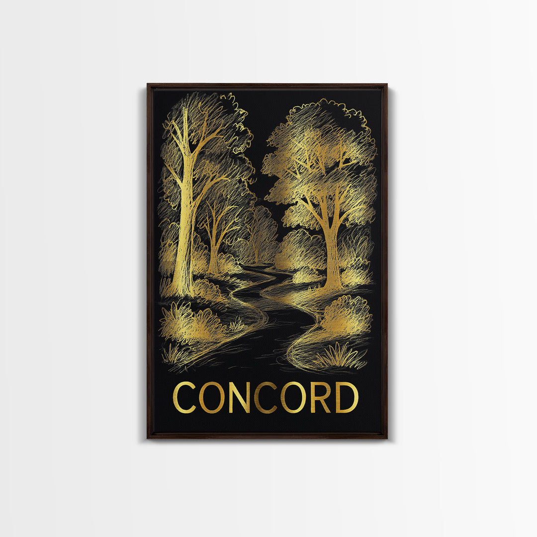 Concord Travel Poster, Canvas Print, Elegant Gold City Art, Concord Travel Art, City Illustration, Wanderlust Decor, Travel Art Print