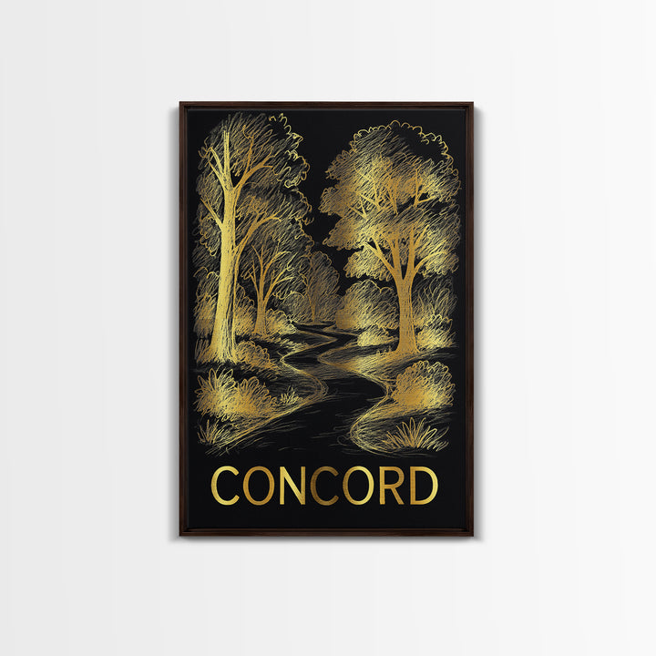 Concord Travel Poster, Canvas Print, Elegant Gold City Art, Concord Travel Art, City Illustration, Wanderlust Decor, Travel Art Print