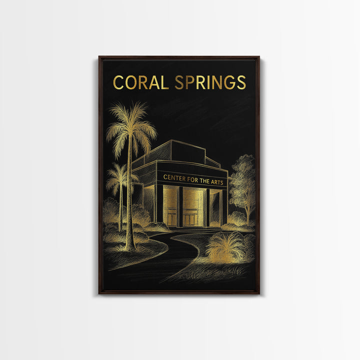 Coral Springs Florida Travel Poster, Canvas Print, Gold Sketch Wall Art, Coral Springs City Art, Office Decor, Modern Wall Decor, Design 1