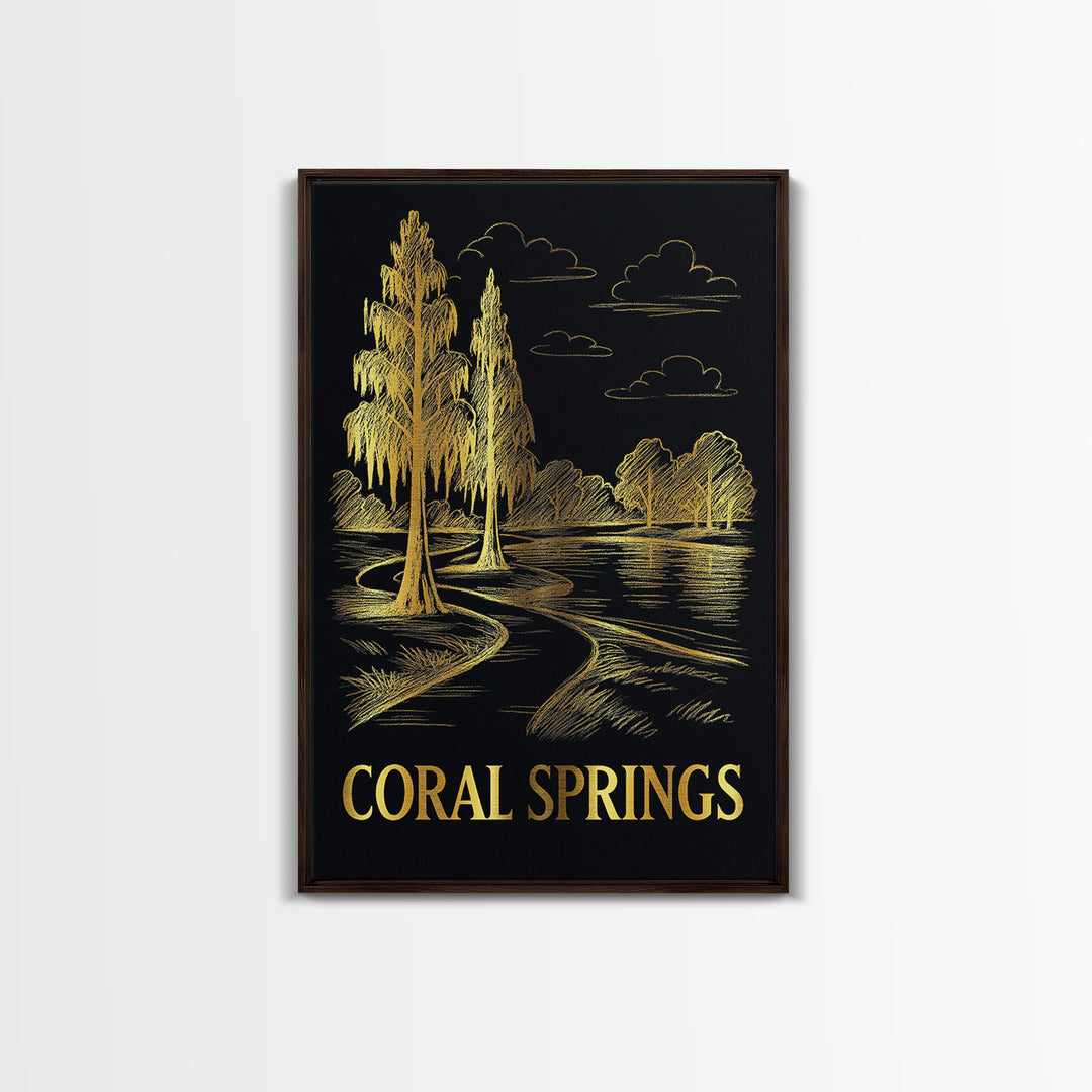 Coral Springs Travel Poster, Canvas Print, Dark Background Poster Art, Coral Springs Wall Art, Eclectic Wall Decor, Gift For Travelers