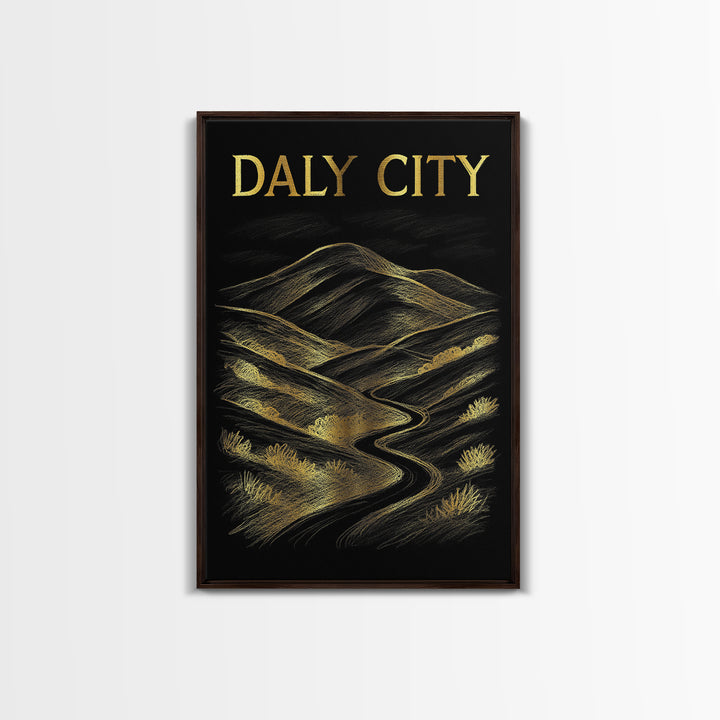 Daly City California Travel Poster, Canvas Print, Dark Background Poster Art, Daly City Art Print, Gift For Travelers, Travel Wall Decor