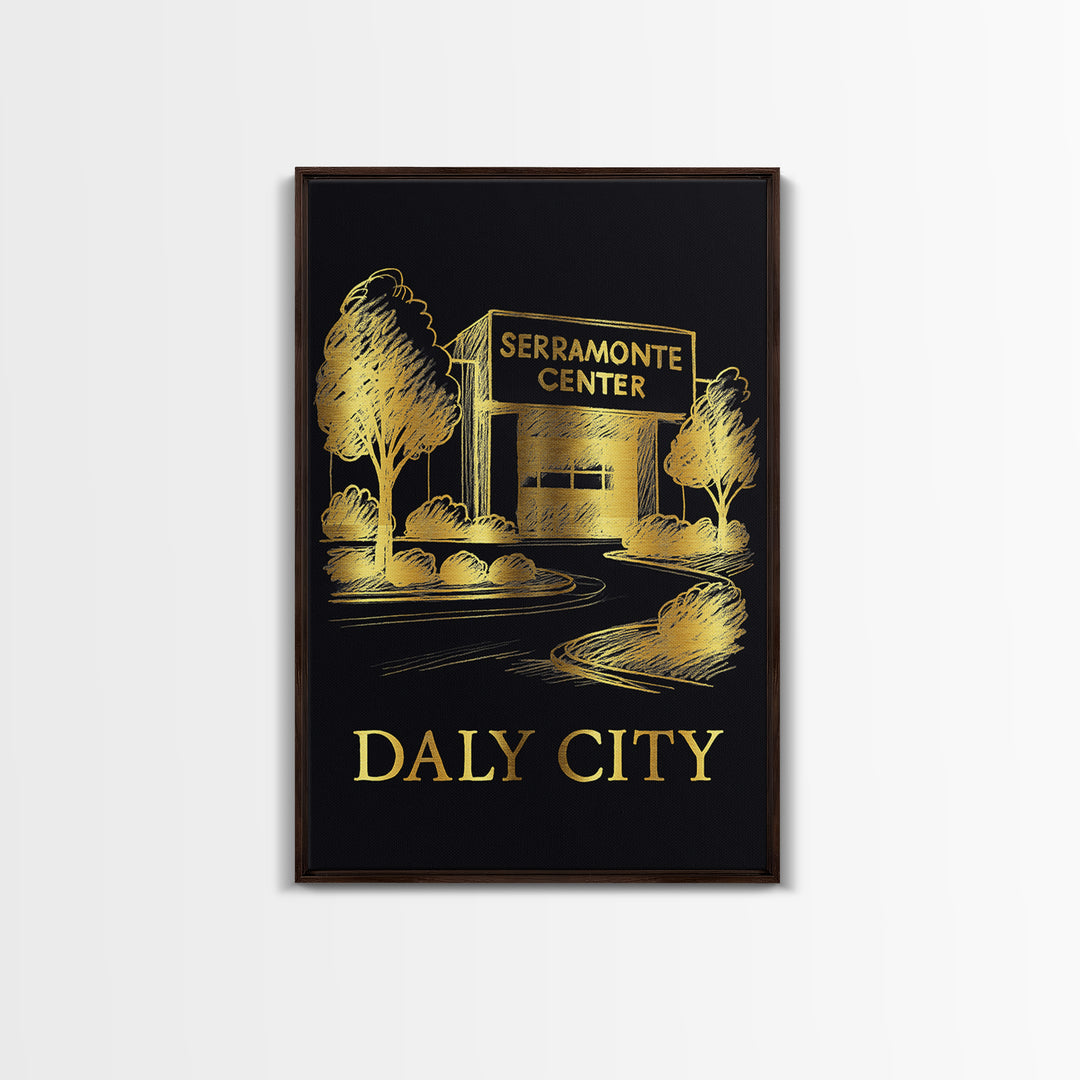 Daly City Travel Poster, Canvas Print, Gold Sketch Wall Art, Daly City Art Print, Travel Poster Set, City Travel Prints, Vintage City Poster