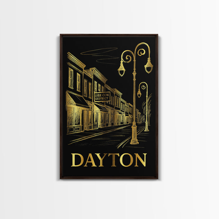 Dayton Travel Poster, Canvas Print, Gold Sketch Wall Art, Dayton City Art, Home Office Decor, Living Room Wall Art, Watercolor Skyline