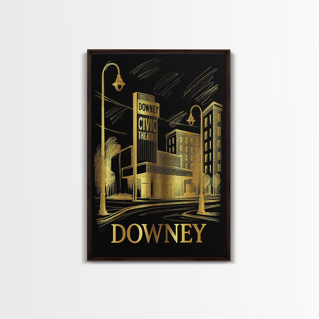 Downey Travel Poster, Framed Canvas Print, Dark Background Poster Art, Downey Poster Print, Home Office Decor, City Art Print, Design 2