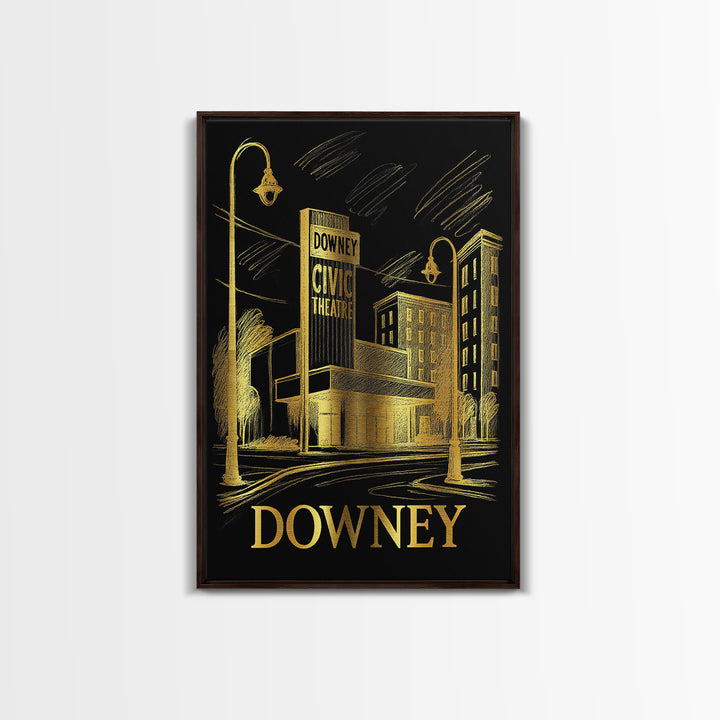 Downey Travel Poster, Framed Canvas Print, Dark Background Poster Art, Downey Poster Print, Home Office Decor, City Art Print, Design 2