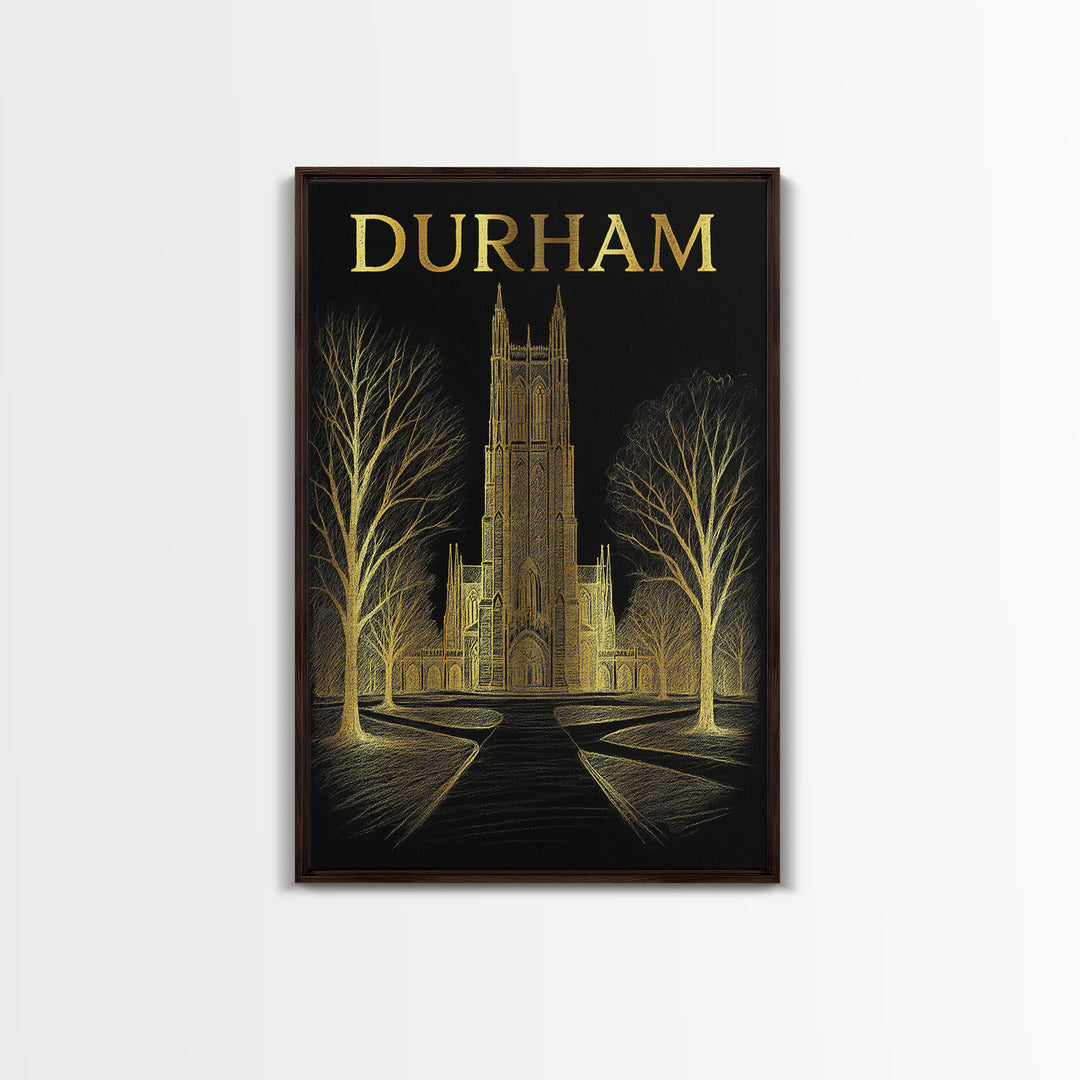 Durham North Carolina Travel Poster, Canvas Print, Dark Background Poster Art, Durham Art Print, Travel Wall Art, Vintage City Art