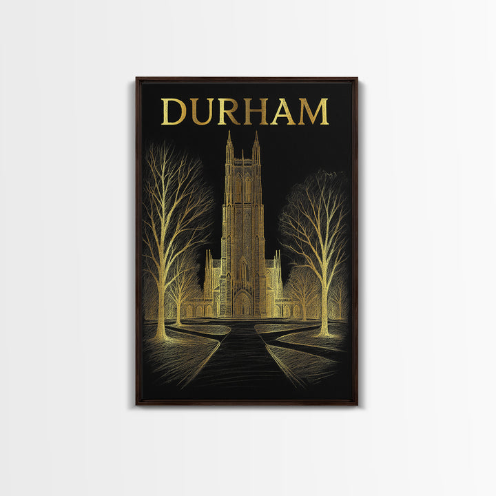 Durham North Carolina Travel Poster, Canvas Print, Dark Background Poster Art, Durham Art Print, Travel Wall Art, Vintage City Art