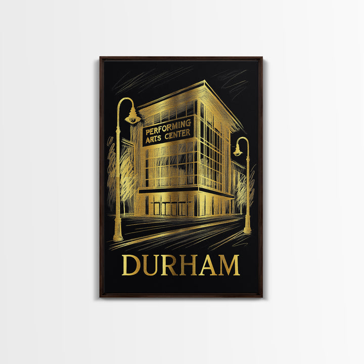 Durham Travel Poster, Framed Canvas Print, Elegant Gold City Art, Durham Wall Art, Vintage City Art, Living Room Wall Art, City Art Print
