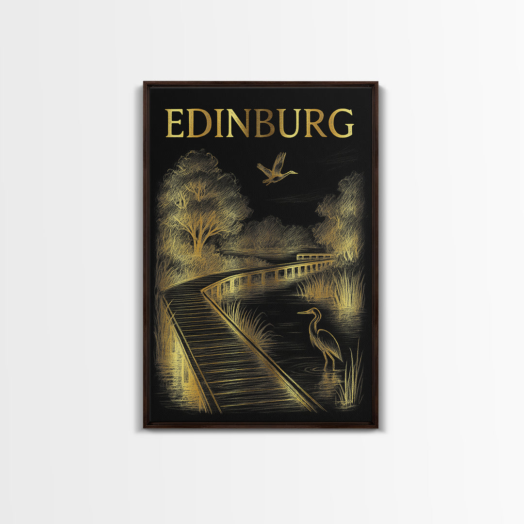 Edinburg Texas Travel Poster, Framed Canvas Print, Dark Background Poster Art, Edinburg Travel Art, Retro Travel Print, Travel Poster Art