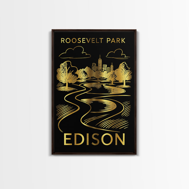Edison Travel Poster, Framed Canvas Print, Gold Sketch Wall Art, Edison City Art, City Travel Prints, City Art Print, Modern Wall Decor