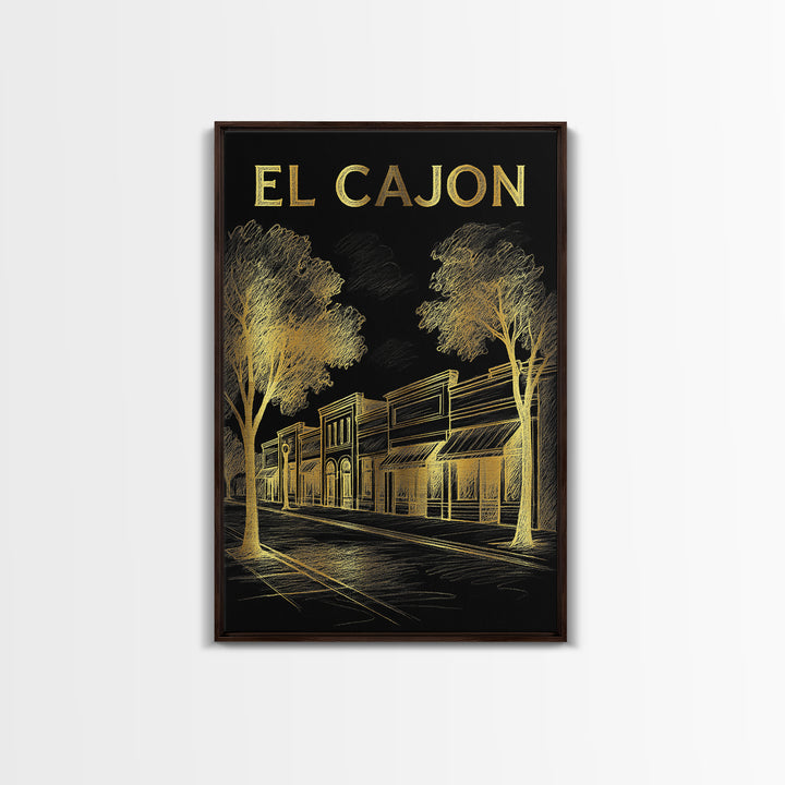 El Cajon California Travel Poster, Canvas Print, Elegant Gold City Art, El Cajon Poster Print, Wall Art, City Art Print, Travel Art