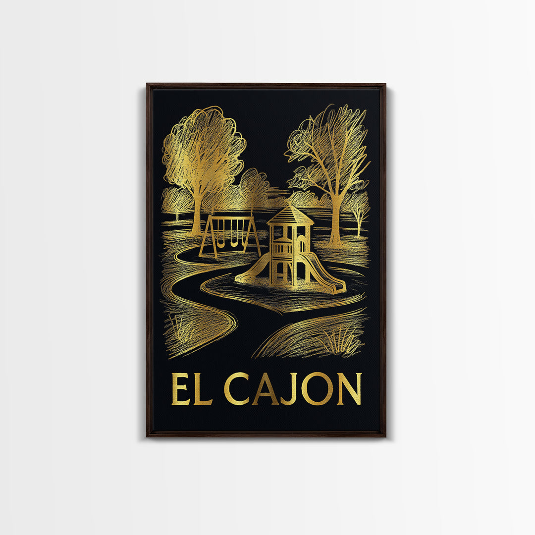 El Cajon Travel Poster, Canvas Print, Black And Gold Line Art, El Cajon City Art, Vintage City Poster, Travel Wall Art, Vintage Travel Art
