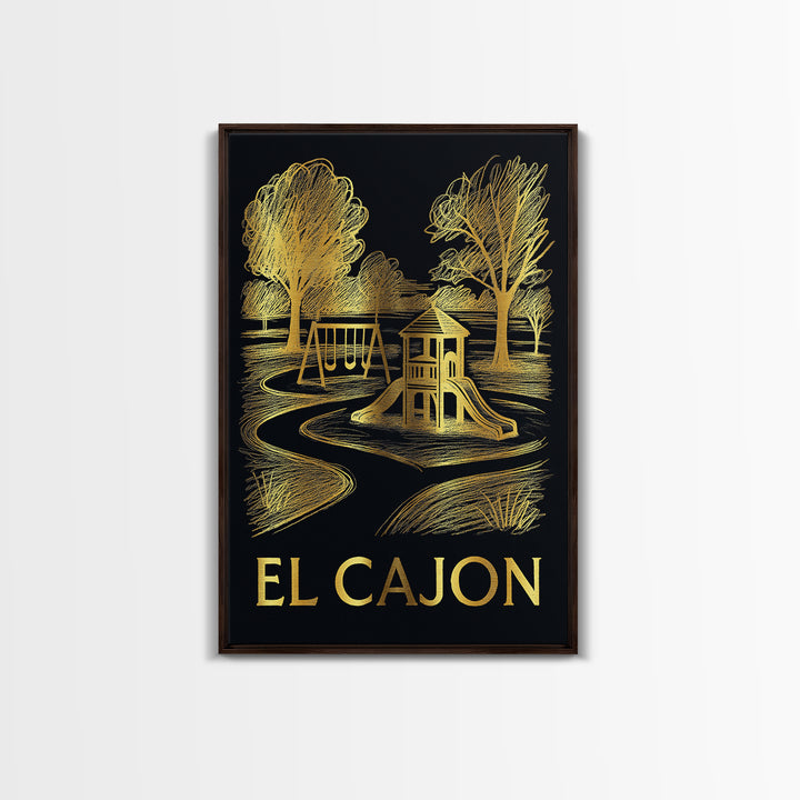 El Cajon Travel Poster, Canvas Print, Black And Gold Line Art, El Cajon City Art, Vintage City Poster, Travel Wall Art, Vintage Travel Art
