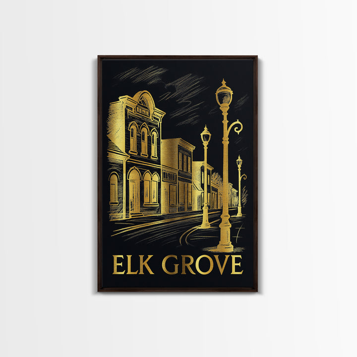 El K Grove Travel Poster, Canvas Print, Black And Gold Line Art, El K Grove Art Print, Wanderlust Decor, City Travel Prints, Home Decor