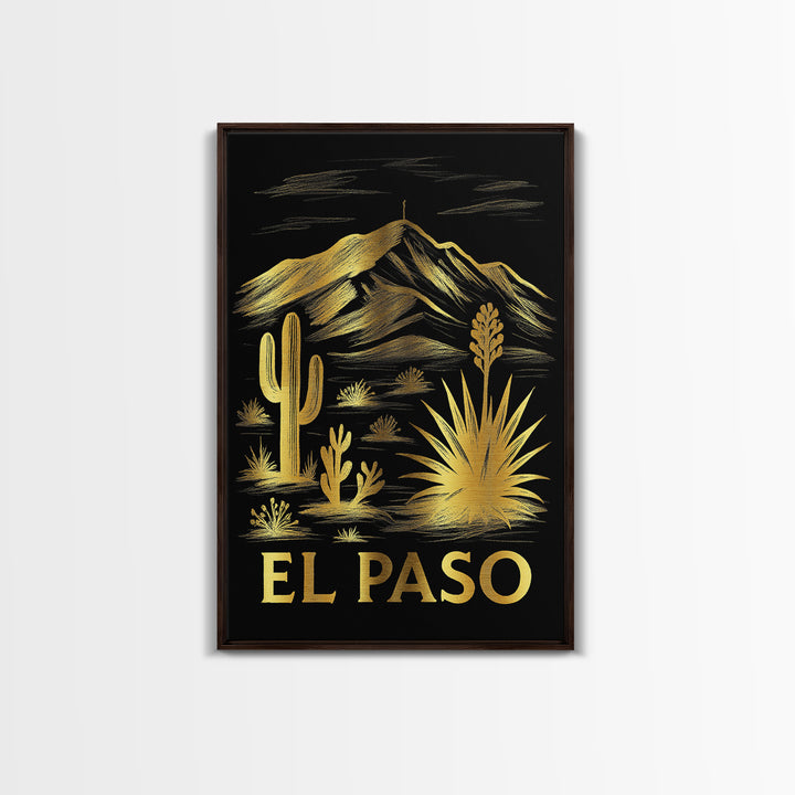 El Paso Travel Poster, Canvas Print, Elegant Gold City Art, El Paso City Art, Vintage City Poster, Vintage Travel Print, Travel Poster Set