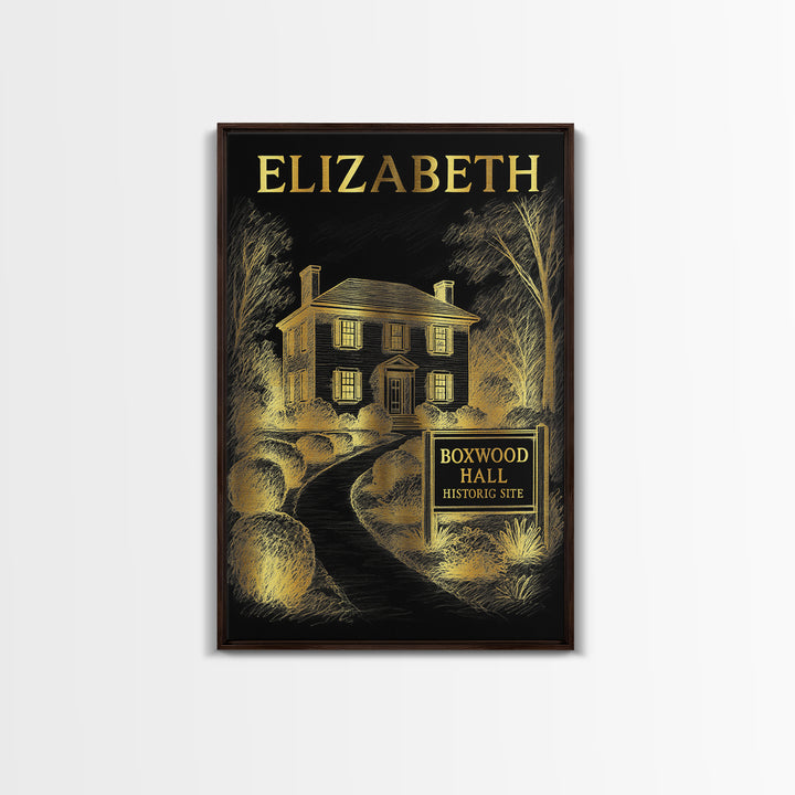Elizabeth New Jersey Travel Poster, Canvas Print, Gold Sketch Wall Art, Elizabeth Travel Art, City Art Print, Vintage Travel Art, Poster Art