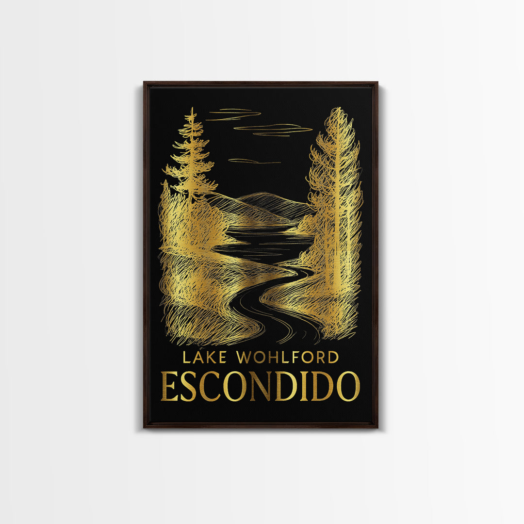 Escondido Travel Poster, Framed Canvas Print, Black And Gold Line Art, Escondido City Art, Travel Poster Art, Fine Art Print, Art Print