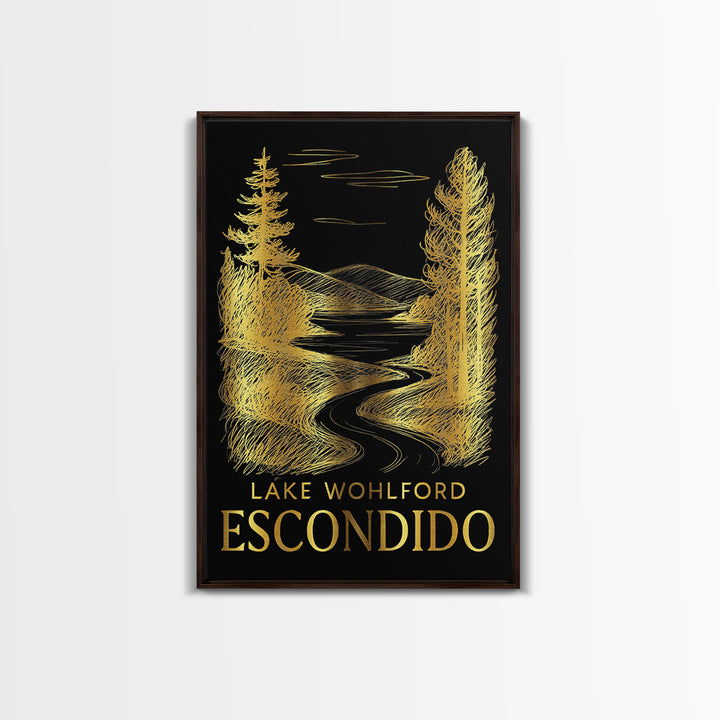 Escondido Travel Poster, Framed Canvas Print, Black And Gold Line Art, Escondido City Art, Travel Poster Art, Fine Art Print, Art Print