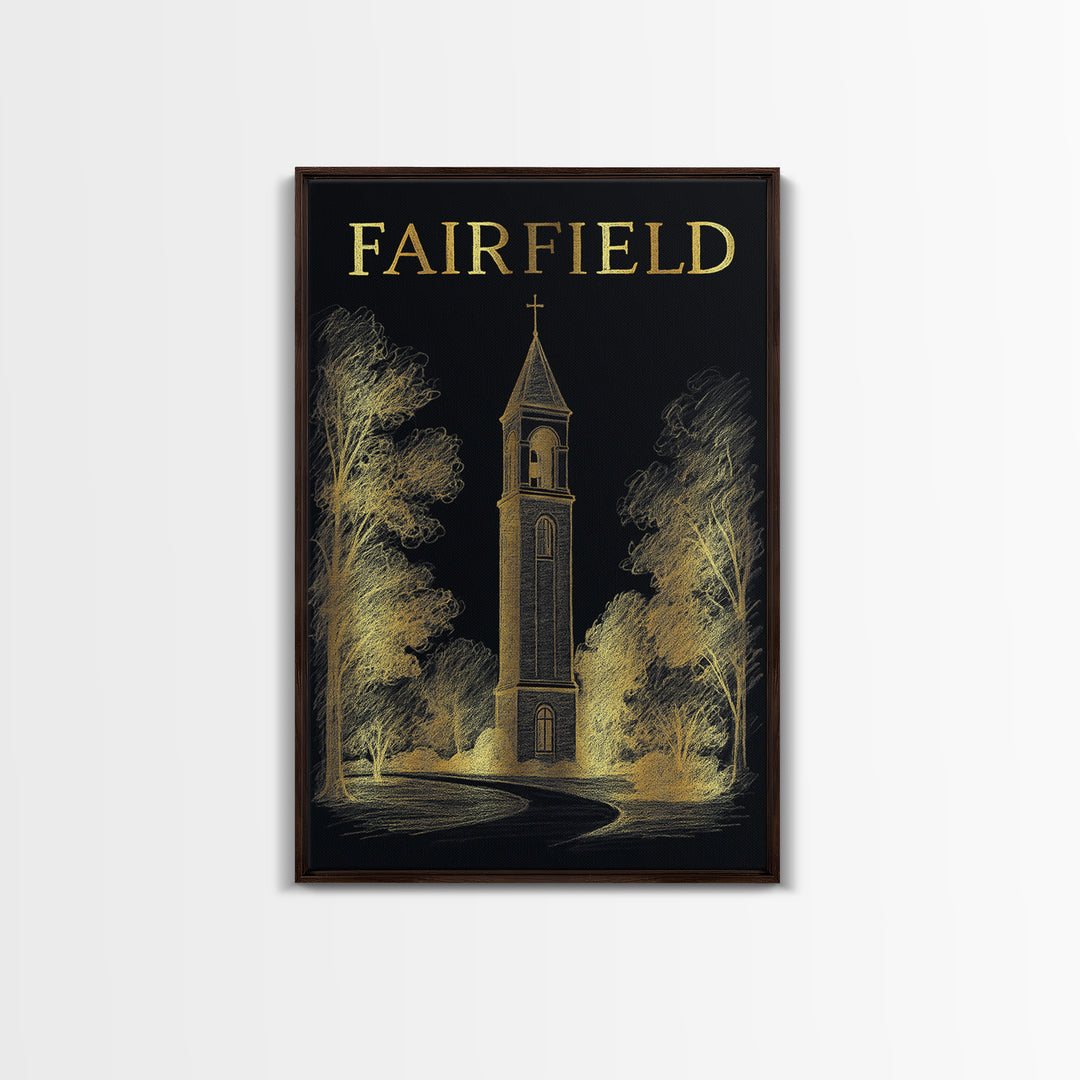 Fairfield California Travel Poster, Canvas Print, Gold Sketch Wall Art, Fairfield Wall Art, Travel Print, Travel Art Print, Wall Decor