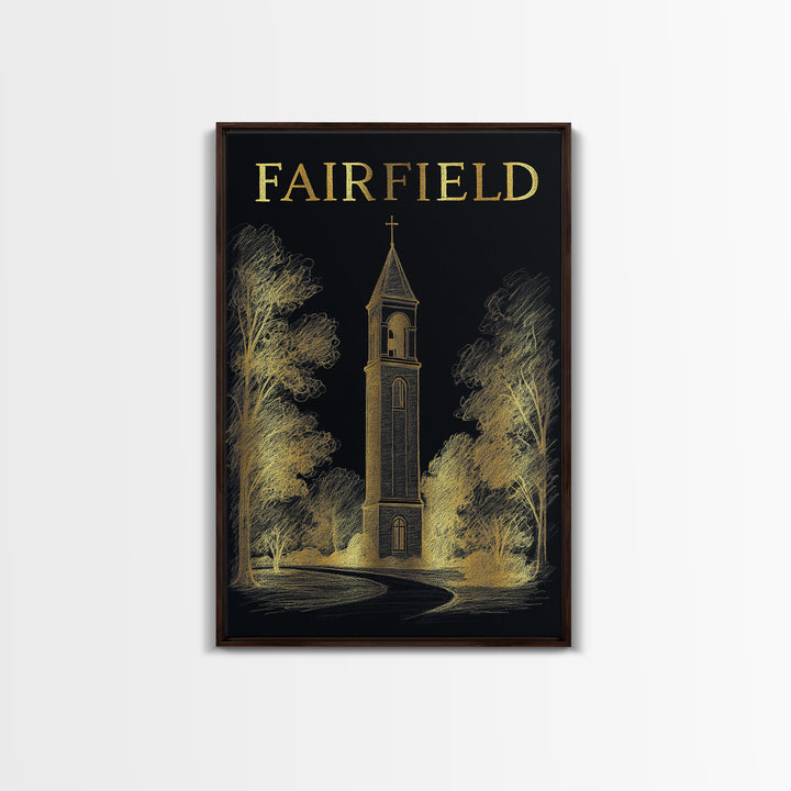 Fairfield California Travel Poster, Canvas Print, Gold Sketch Wall Art, Fairfield Wall Art, Travel Print, Travel Art Print, Wall Decor