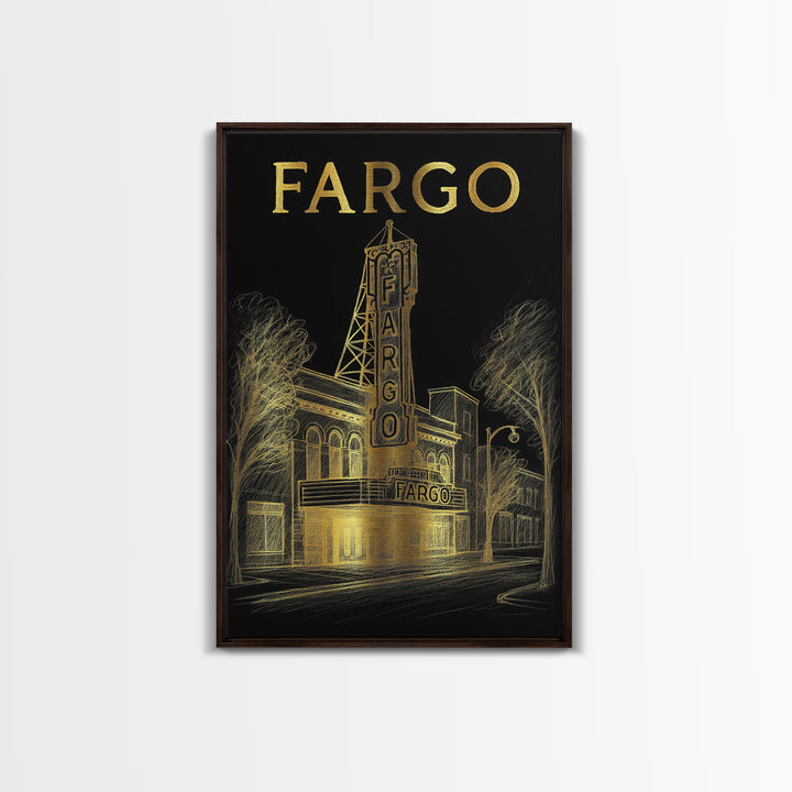 Fargo North Dakota Travel Poster, Canvas Print, Black And Gold Line Art, Fargo Wall Art, Wall Decor, Travel Poster Set, City Art Print