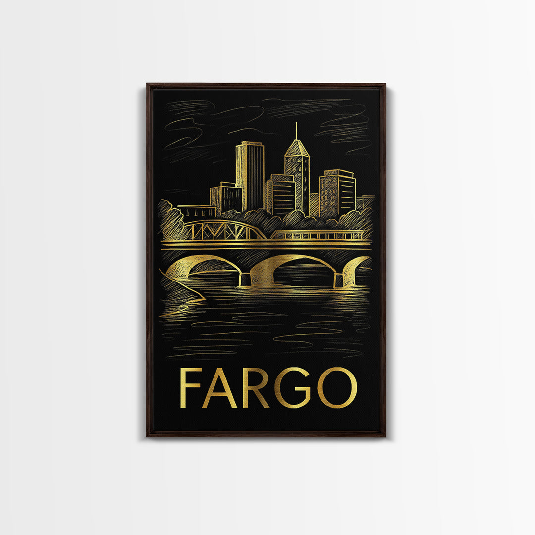 Fargo Travel Poster, Canvas Print, Elegant Gold City Art, Fargo Art Print, Travel Poster Art, Vintage Travel Print, Fine Art Print